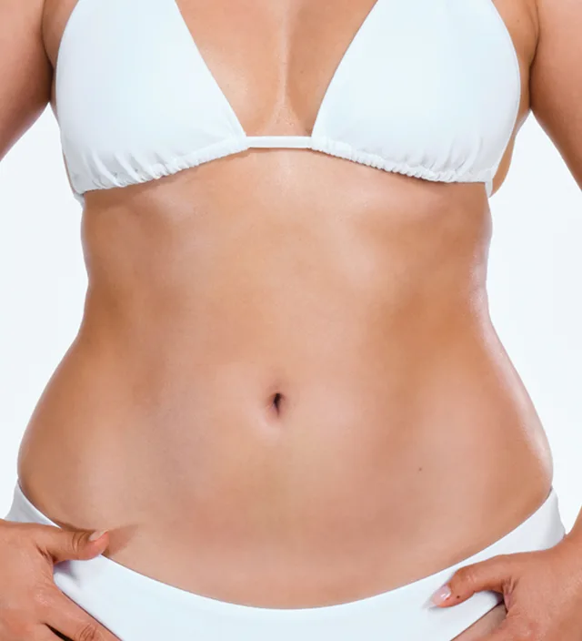 Zoomed-in image of model's abdomen
