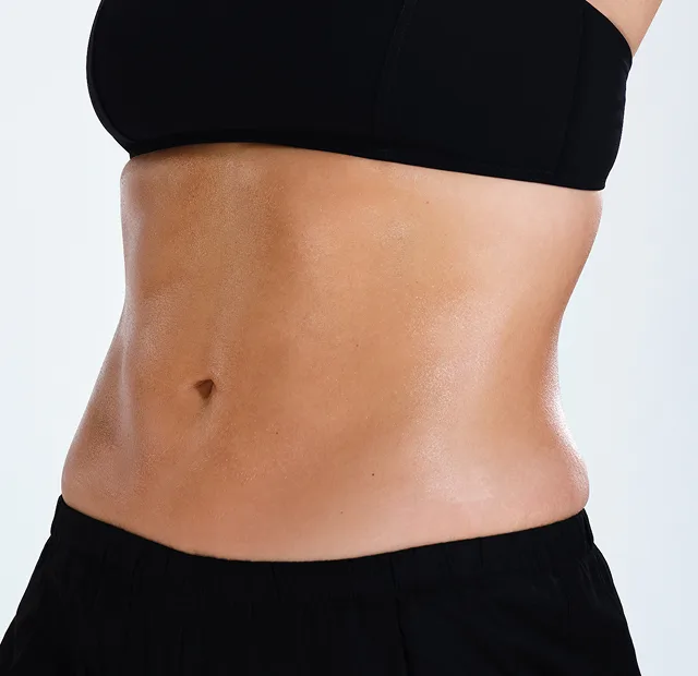 Zoomed-in image of model's abdomen