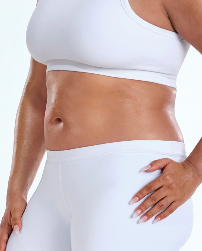 Zoomed-in image of model's abdomen
