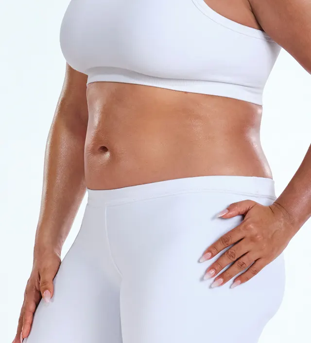 Zoomed-in image of model's abdomen