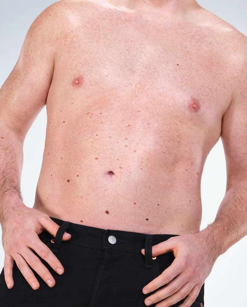 Zoomed-in image of model's abdomen